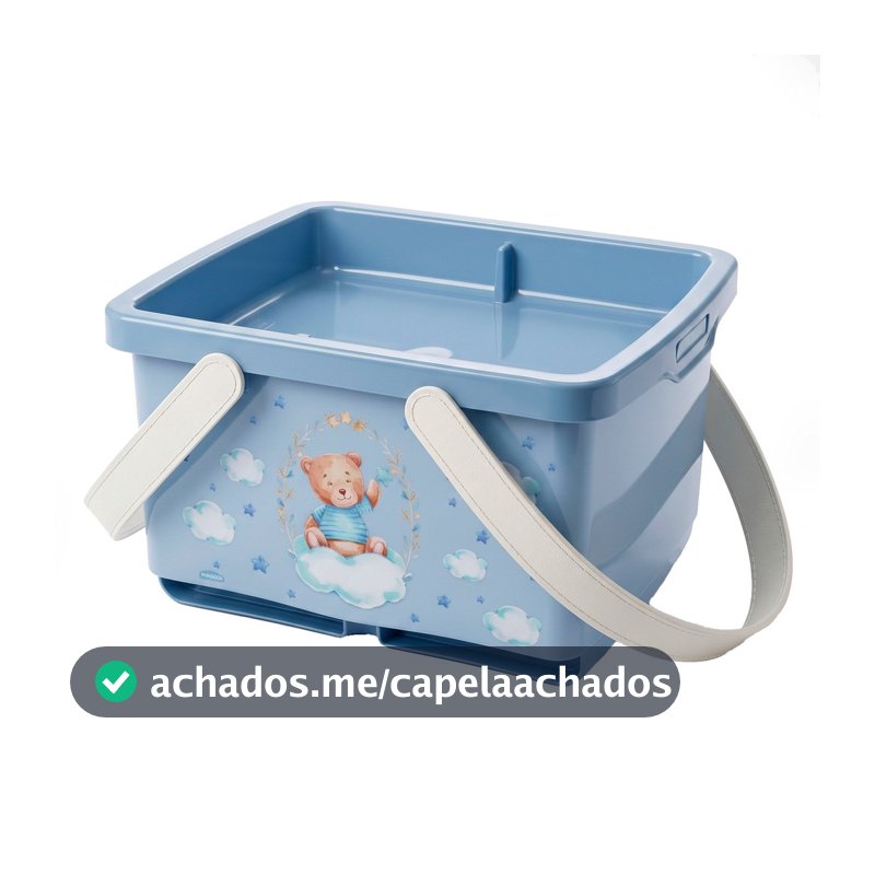 Porta Fraldas Caixa Organizadora Infantil Urso Azul 4,6L Decorada Meninos - Plasútil