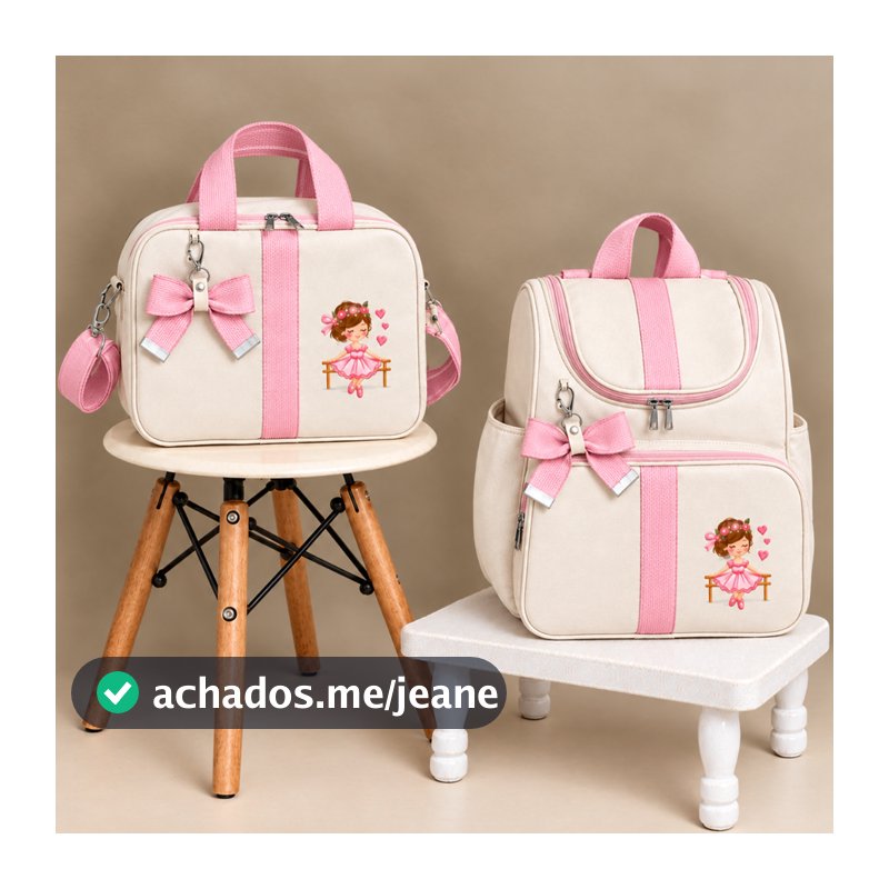 Kit Bolsa Quadrada e Mochila Personalizada e Bordada Com Faixa e Laço