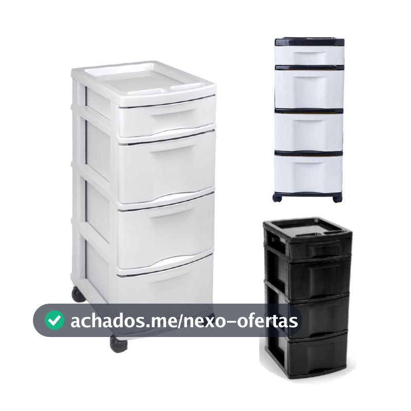 Gaveteiro Organizador Plástico 4 Gavetas Com Rodinhas