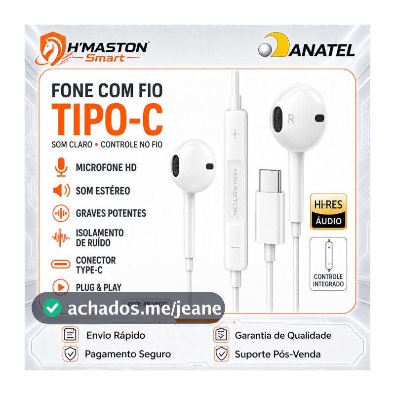 H'maston  Fone De Ouvido Com Fio Tipo C Fone Com Fio Fone Tipo C Fone De Ouvido Tipo C Fone De Fio Fone Ouvido RB02