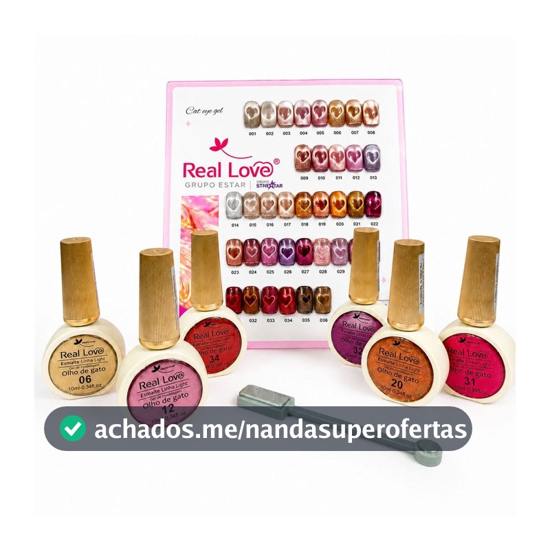 Kit 6 Esmaltes em Gel Magnético Olho de Gato + Imã - Real Love