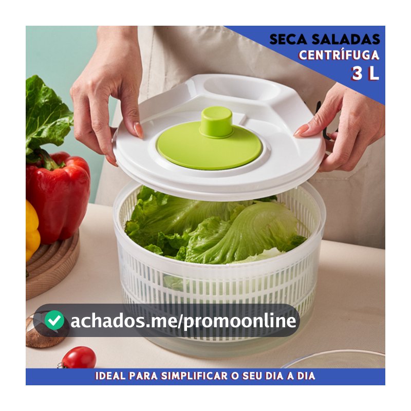 Centrífuga de Salada 3L Manual | Secagem Rápida Sem Esforço | Ideal para Folhas e Hortaliças - MN