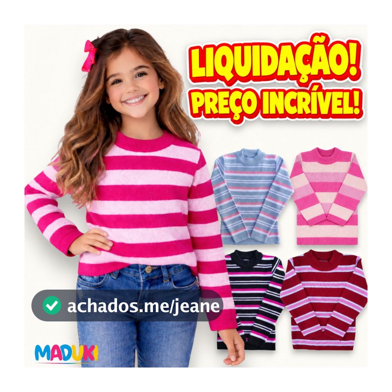 Kit 2 Blusas Infantil Menina Tricot Lã Inverno Quentinha Tamanhos 2 ao 16