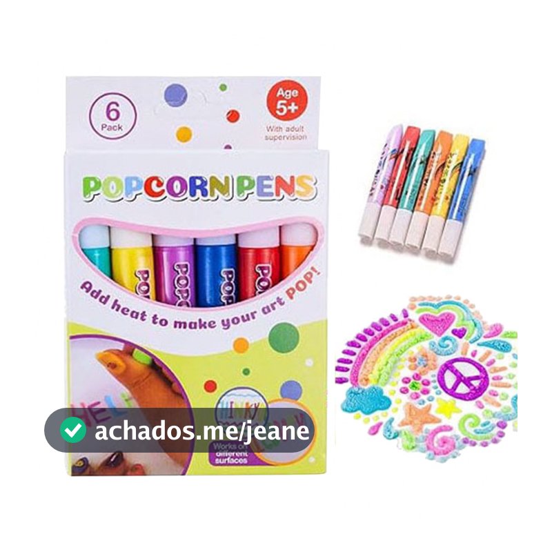 Caneta mágica de pipoca fofa de 6 cores, faça você mesmo, caneta de algodão artesanal, pintura 3D colorida para crianças