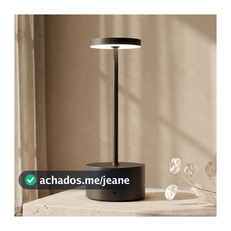 Luminaria De Mesa Sem Fio Abajur Recarregavel Touch Led Metal Preto Quarto Sala Escritorio Luxo 34cm