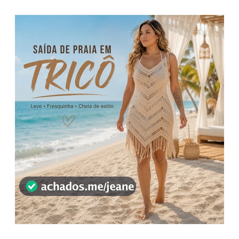Saida de Praia Vestido de Tricot com Feminino Franja Moda Bordado Elegante Piscina Resort 36 ao 44