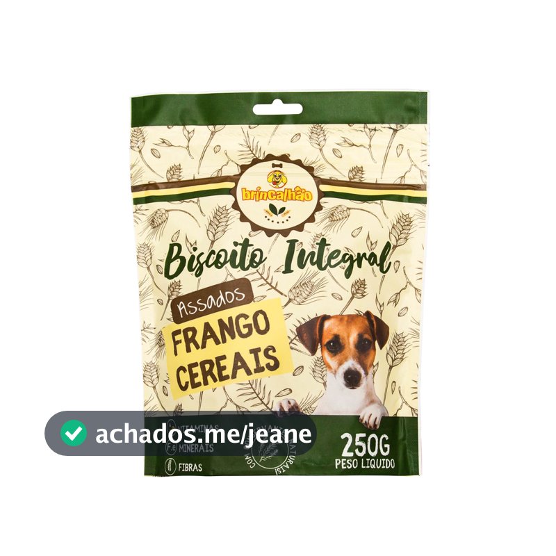Petisco para Cachorro Biscoito Integral Frango e Cereais Assados Brincalhão 250g