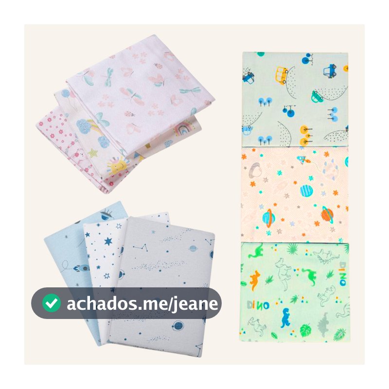 Cueiro Kit 3 Unidades Paninho Enrolar Bebê Forrar Versátil Algodão Soft 80 x 50 Papi