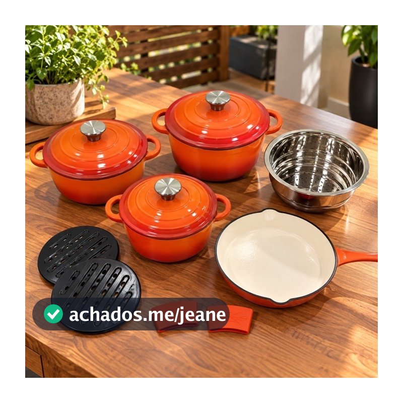 Jogo de Panelas de ferro fundido Modelo Fogo Caipira 18 peças com acesssórios Lançamento