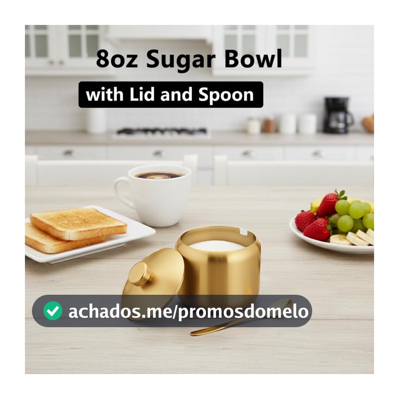 Açucareiro de aço inoxidável dourado com colher e tampa, grande capacidade para armazenar temperos