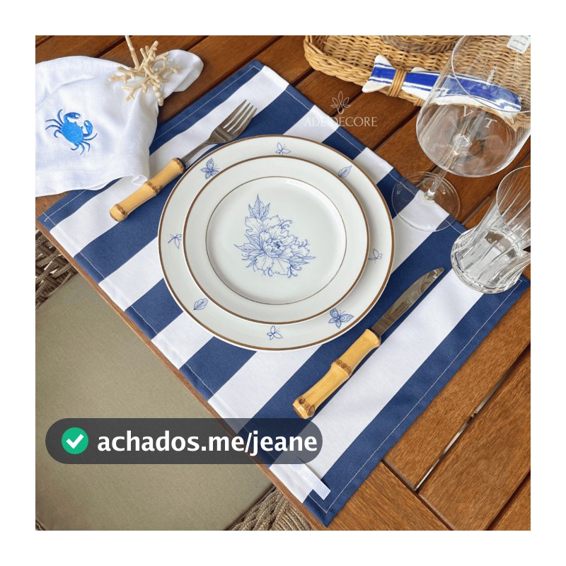 Jogo Americano Stripe Navy Blue 35x45 Impermeável Mesa Posta Louça Cozinha Jantar Tecido Premium