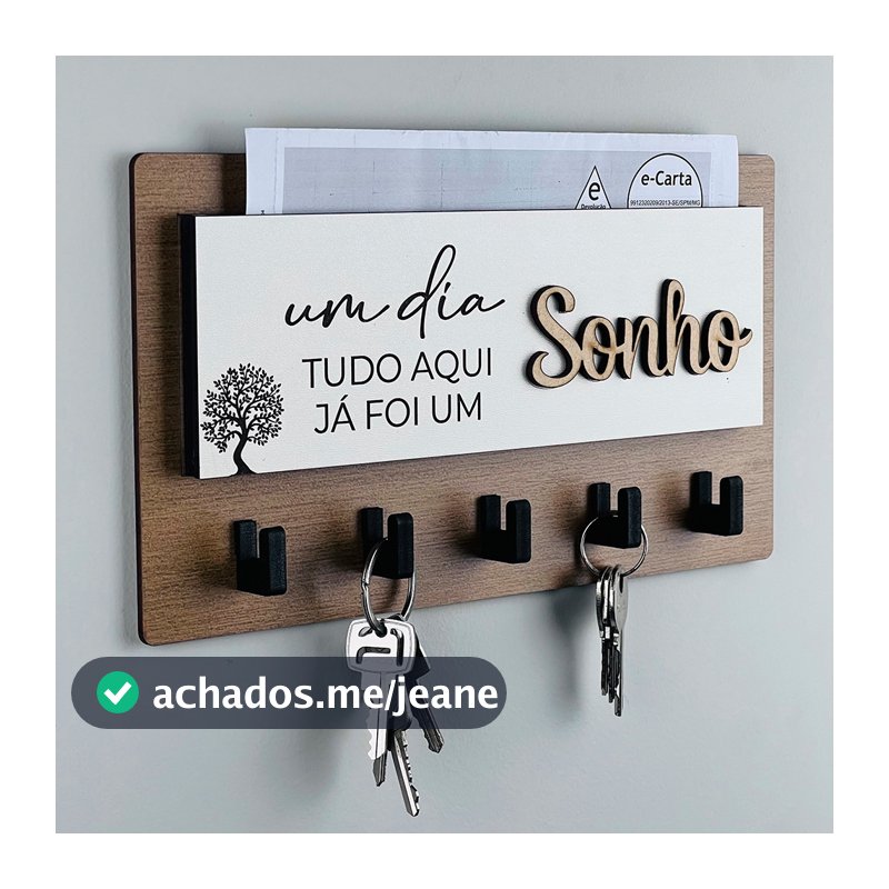 Porta Chaves Decorativo 05 Ganchos em MDF