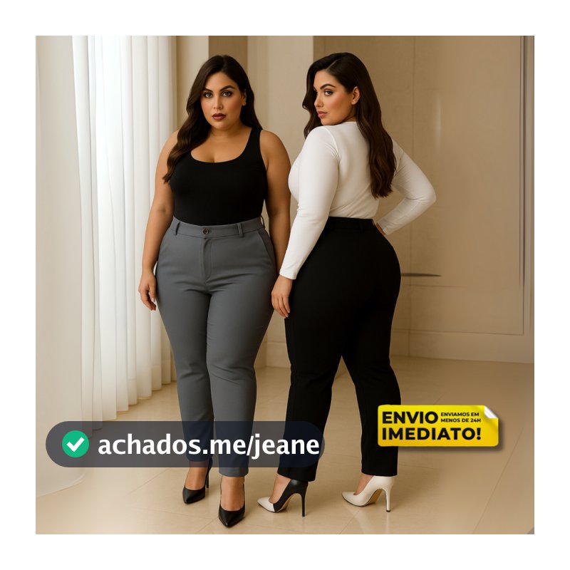 Calça Alfaiataria Feminina Social Com Ziper e Cós Alto Plus Size P ao G3