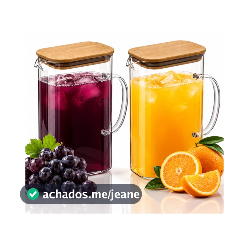 Kit 2 Jarras de Vidro borossilicato 1,5L com Tampa de Bambu para Suco  Água bebidas  geladeira