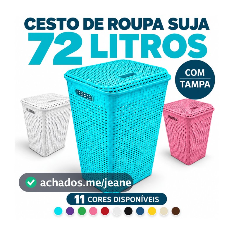 Roupeiro Cesto Roupa Suja 72L Tampa Grande Plástico Resistente Premium Organizador Lavanderia Banheiro Quarto