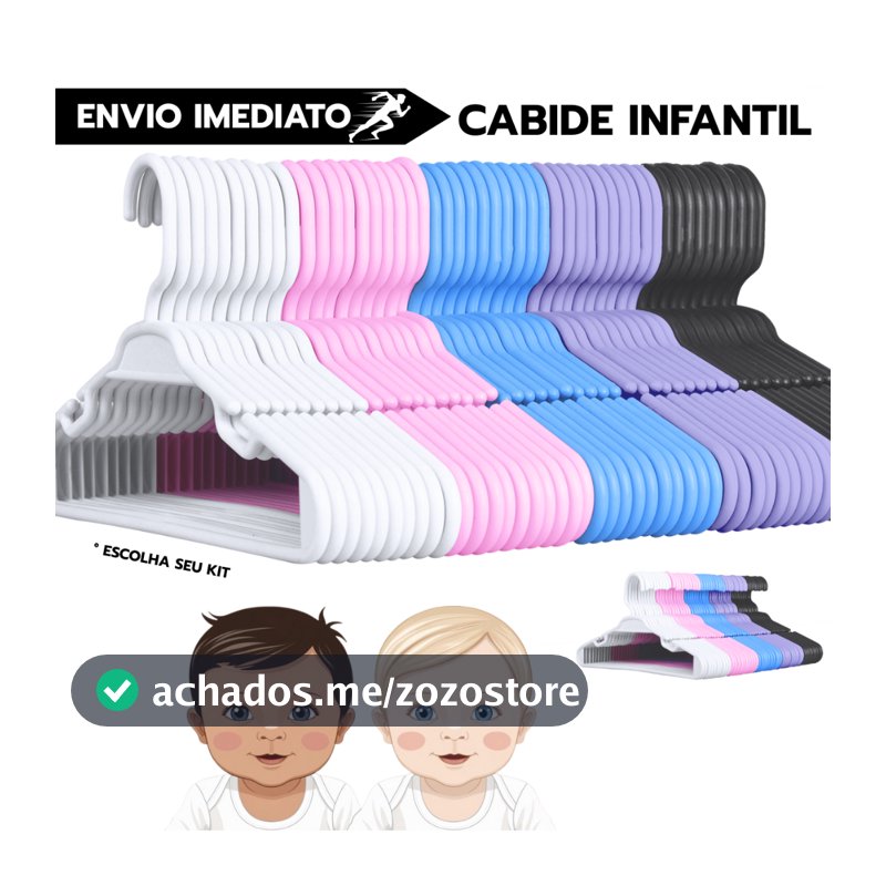 Kit até 50 Unidade de Cabide Infantil Ideal para Enxoval - Escolha Cor e Quantidade Desejada
