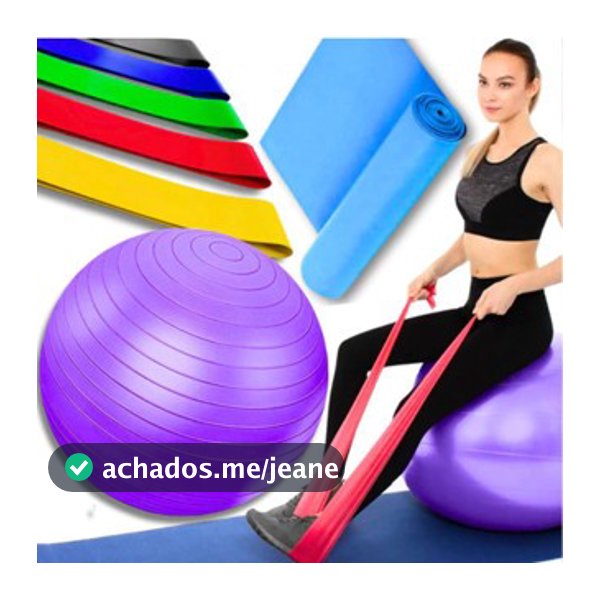 Kit Bola Suiça Pilates Fisioterapia 65cm + Faixa Elastica Thera Band + 5 Elástico treino Band