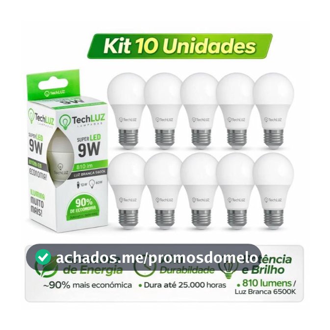 Kit 10/5 Lâmpadas LED 9W E27 Tech Luz Branco Frio Bivolt Alta Durabilidade Econômica