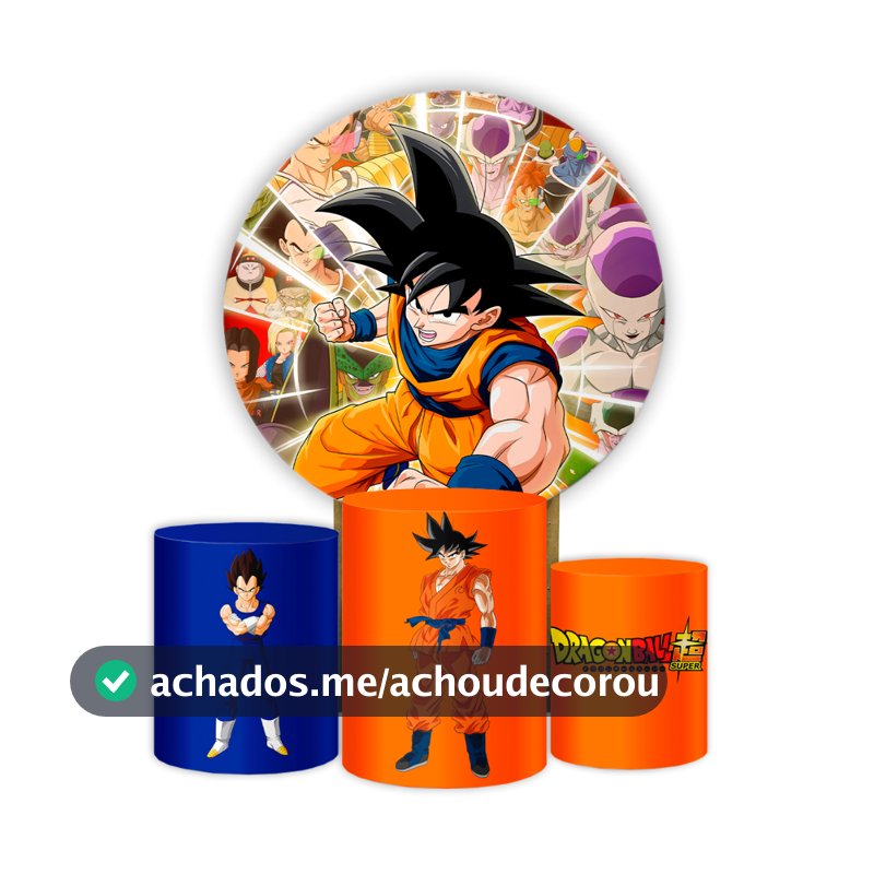 Capa Painel Redondo e Cilindros Decoração Festa Infantil Goku Anime Dragon Ball Z Veste Fácil