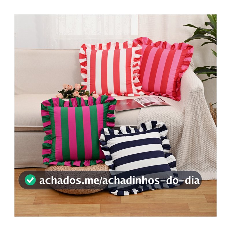 Capa Para Almofada 45x45 Veludo Listrada Com Babados Decorativa Para Sofá Sala E Cama Posta