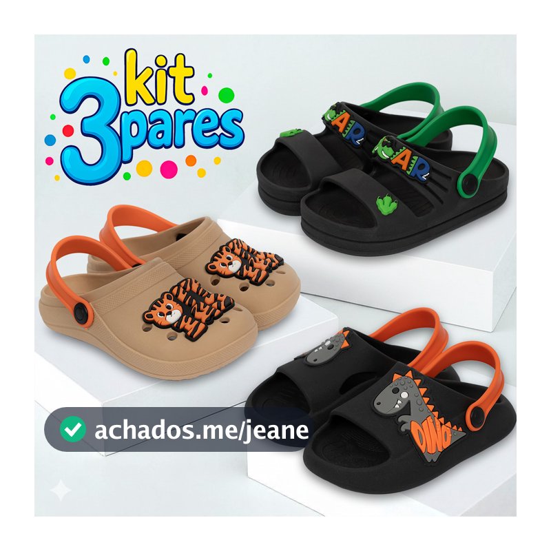 Kit 3 Pares Sandália Papete Infantil Menino Confortável Promoção