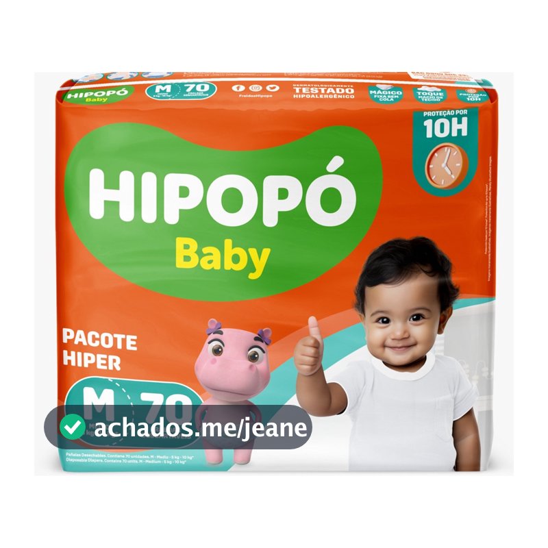 Fralda Hipopó Baby Hiper Tamanho M 70 Unidades