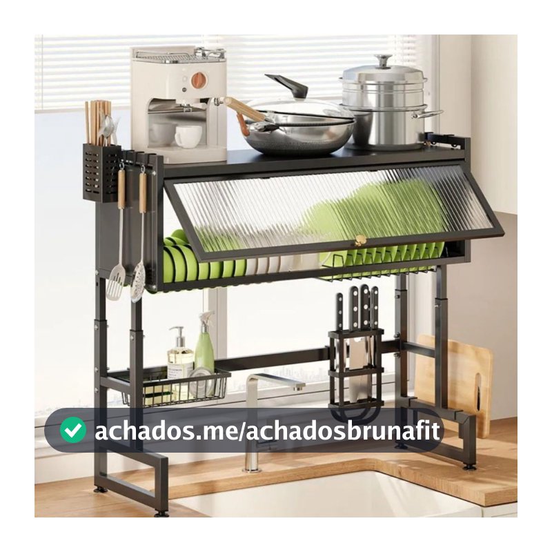 Escorredor De Pratos Organizador De Cozinha Pia Prateleira Dupla Com Porta Cor Preta Envio 77x77x30