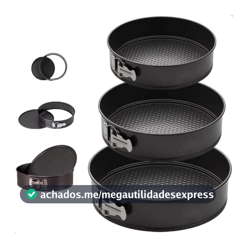 Kit 3 Formas com Fundo Removível Antiaderente com Fundo Removível para torta Bolo