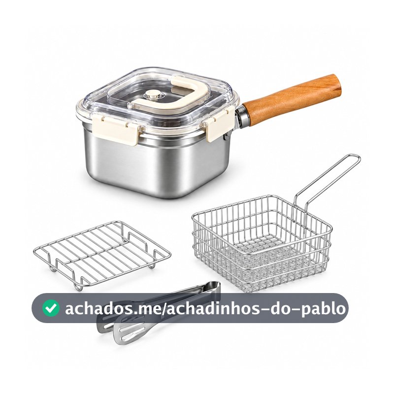 Kit 4 Panela Inox Multifuncional Com Cesto Fritura Tampa E Acessórios Para Cozinha E Camping