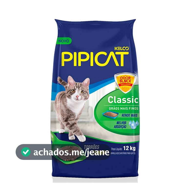 Areia Higiênica Pipicat Classic Para Gatos 12kg