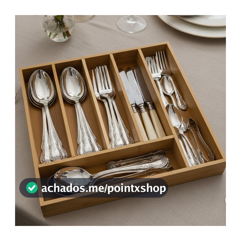 Porta Talheres 5 Divisórias Bambu Organizador Para Gavetas