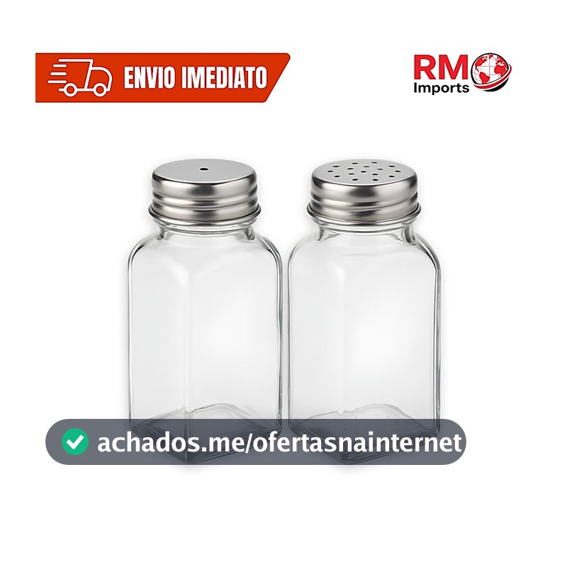 Kit Saleiro e Paliteiro de Mesa em Vidro 70ml com Tampa Inox para Cozinha