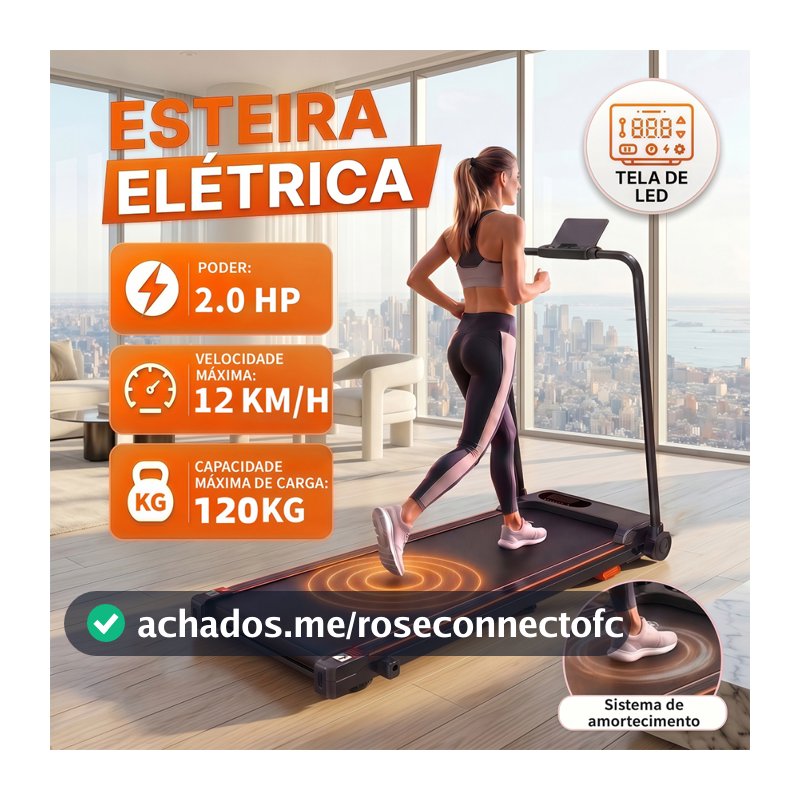 DEEYI Esteira Elétrica Ergometrica Dobravel 3 Posições 2.0HP Silenciosa LED Display 12km/h Mini Esteira