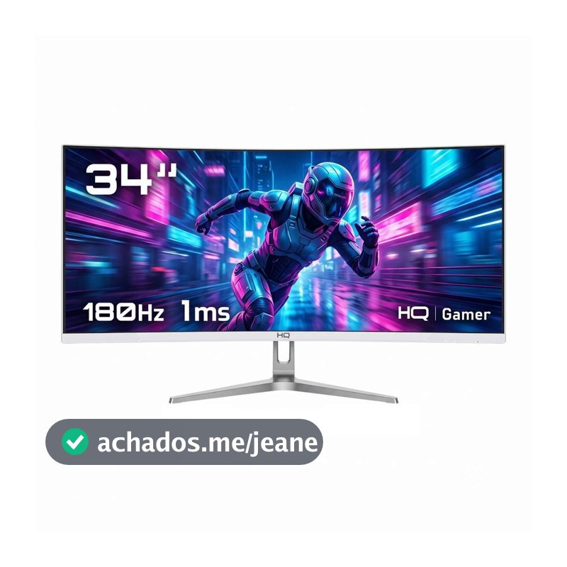 Monitor Gamer HQ 34" Branco Curvo 1ms, 180Hz, UltraWide (QHD) - 3440x1440 AMD FreeSync, HDMI, DP HQW34C180