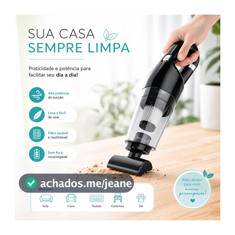Mini Aspirador Portátil Potente sem Fio para Carro, Casa e Cantos Difíceis