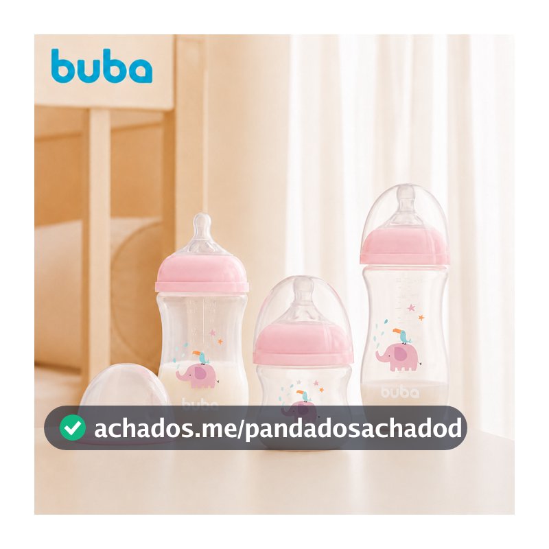 Buba Kit 3 Mamadeiras Anticólica Easy Flow rosa 120ml, 270ml e 330ml – Ideal para Todas as Fases do Bebê.