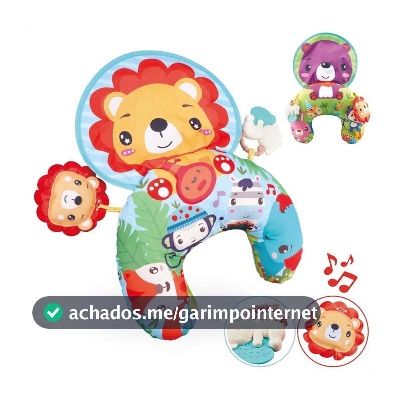 Almofada Interativa Com Acessórios Conforto Bebê Chocalho Infantil Brinquedo com Som