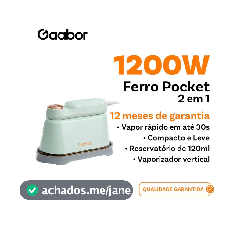 Gaabor Ferro de passar a vapor portátil em aço inoxidável resistente a altas temperaturas vapor top clean1200W HM-M01A