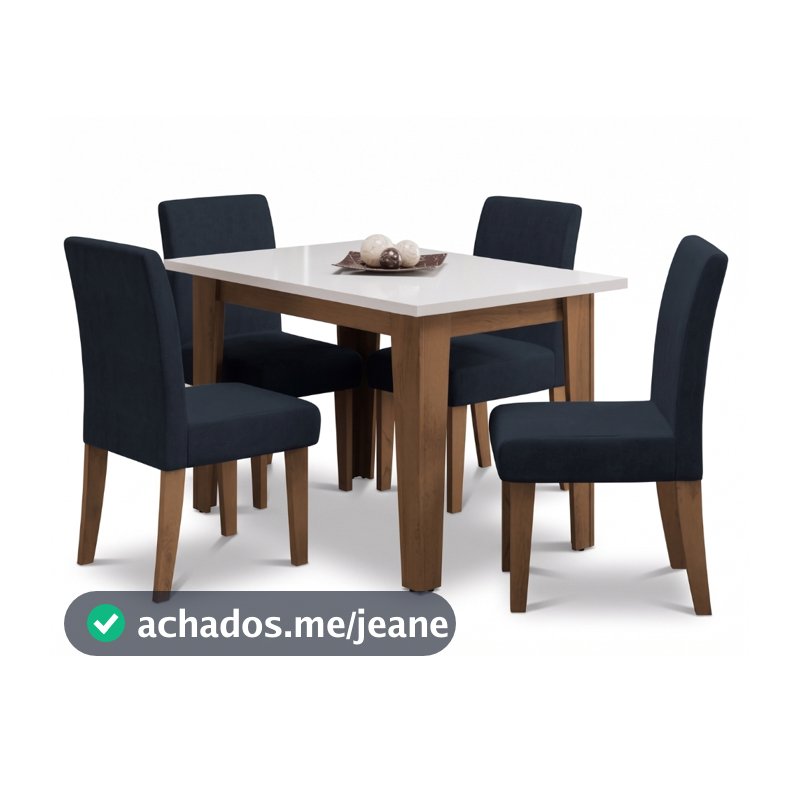 Conjunto de Mesa Sala de Jantar Miami com 4 Cadeiras Trieste Suede 1,20m Cedro / Off White