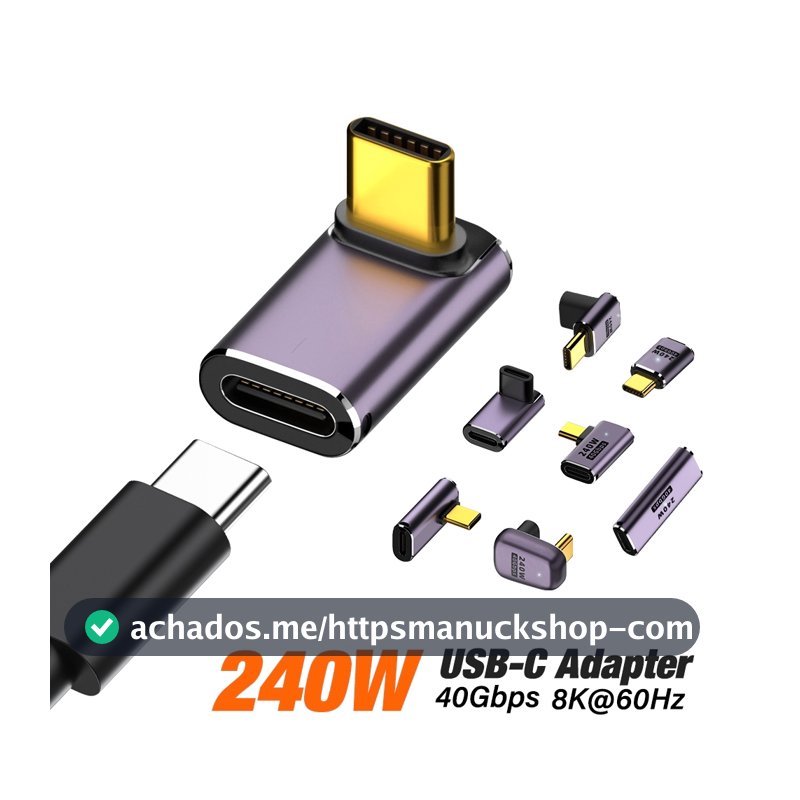 Adaptador conversor USB 4.0 C de ângulo reto de 90 graus tipo macho para fêmea USB C 240W