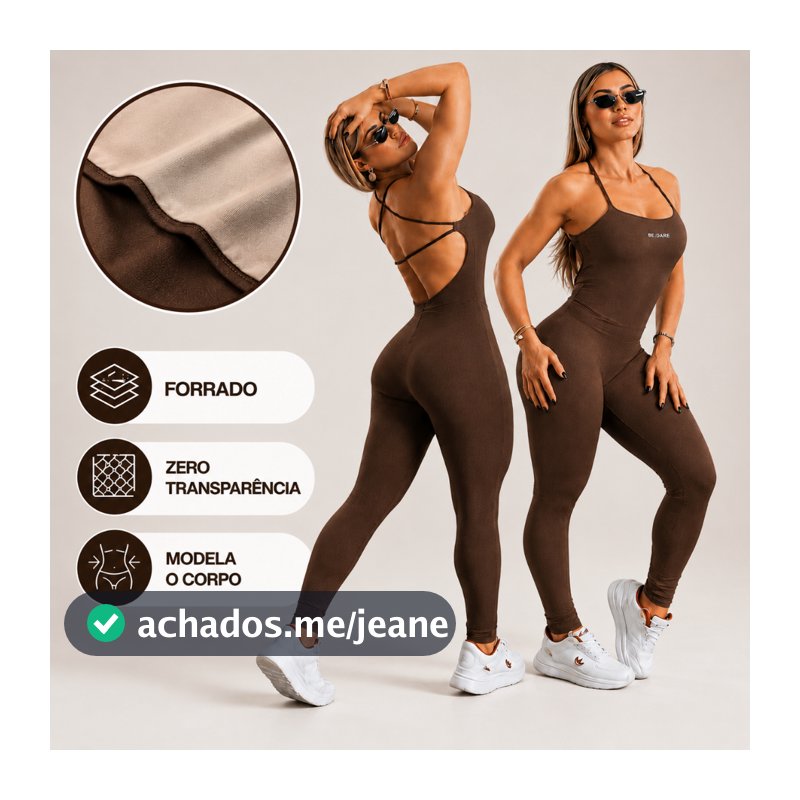Macacão Academia Forrado Feminino Longo Fitness com Costas Abertas e de Alças Cruzadas em Suplex
