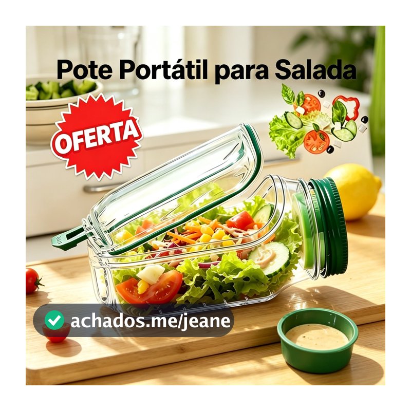 Copo Pote de Salada Leve com Tampa e Divisória de Molho Marmiteira Fitness Escritório Viagem