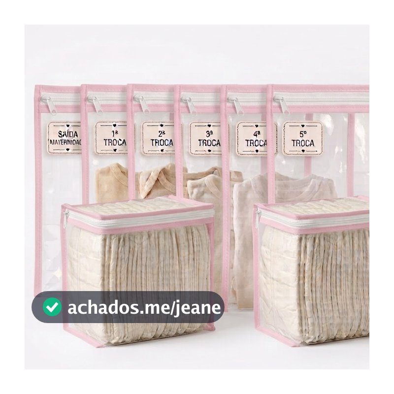 Kit Saída Maternidade 8 Peças – 6 Saquinhos com TAG + 2 Porta-Fraldas
