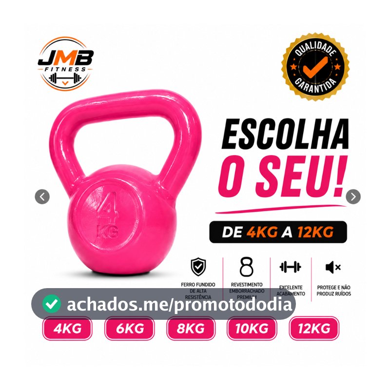 Kettlebell Emborrachado 4kg a 12kg Ferro Fundido Academia Musculação JMB Fitness