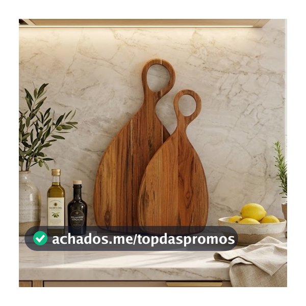 Kit Tábua de Corte Royal Com Cabo Decorar Cozinha Servir e Cortar P e M - Madeira Nobre Premium