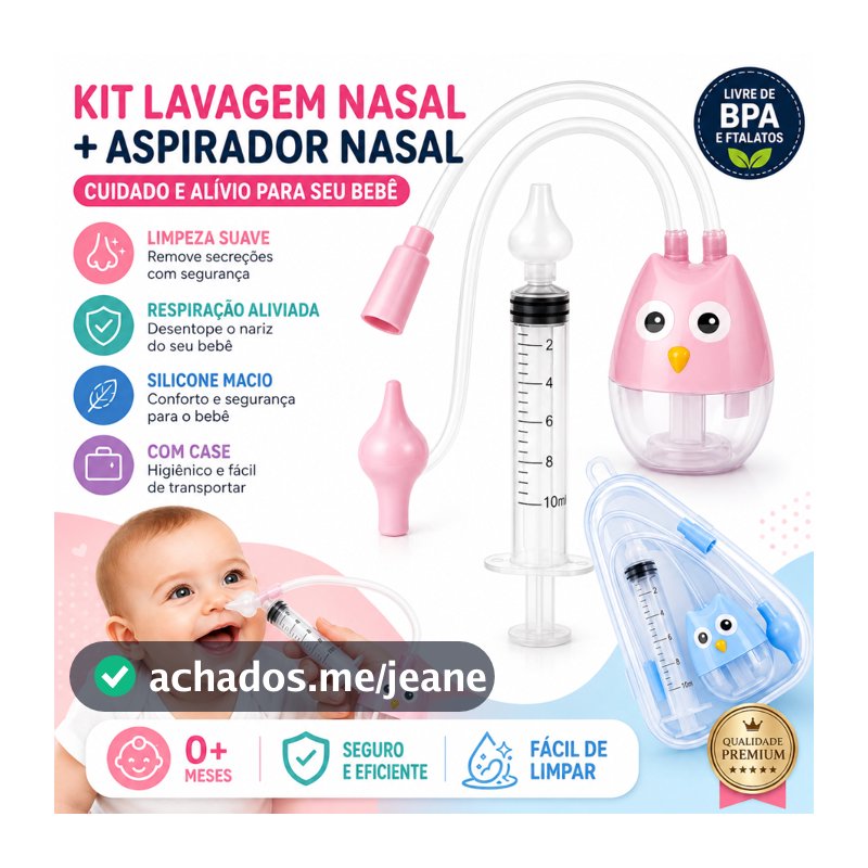 Seringa Lavagem Nasal Bebê + Aspirador Nasal Infantil Silicone BPA FREE Higiene Nariz com Case
