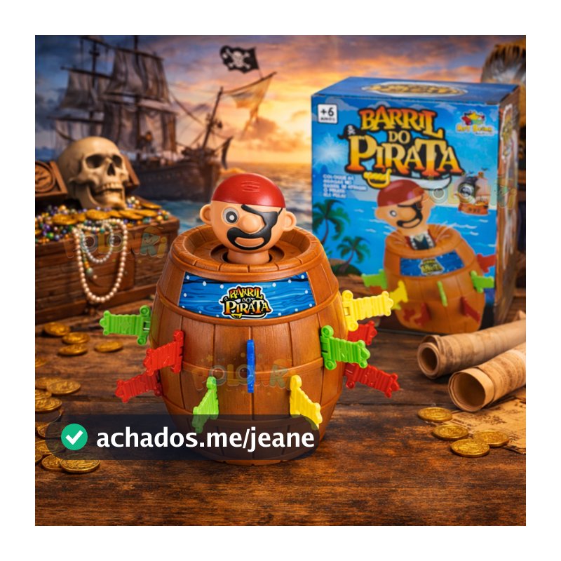 Jogo Pula Pirata Barril Grande Com 10x16cm e 16 Espadas Brinquedo Infantil Educativo Interativo Divertido