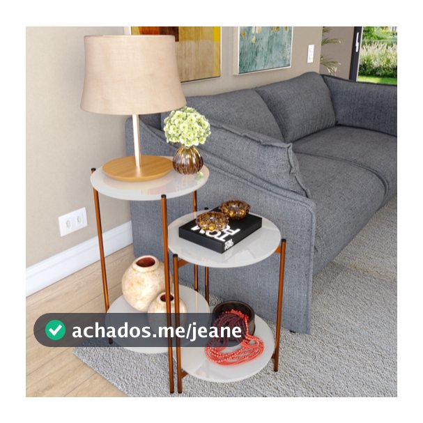 Conjunto Mesinha de Canto Apoio Lateral Lunis Pés de Ferro em Bronze - Cores