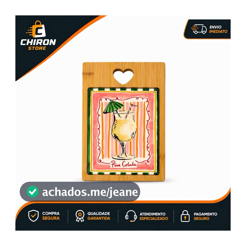 Tábua de Corte Decorativa Madeira com Cerâmica Piña Colada Cozinha Gourmet Decoracao Luxo