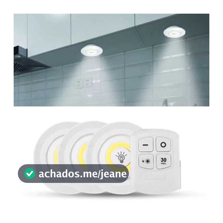 Kit 3 Lâmpada Luminaria Led Spot Sem Fio Controle Remoto